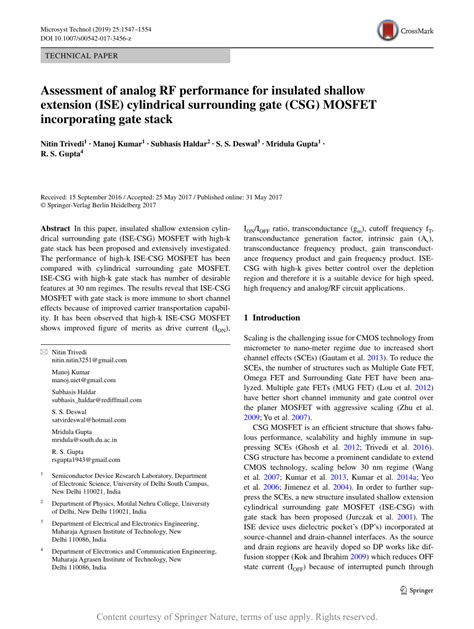 Assessment Of Analog RF Performance For Insulated Shallow Extension