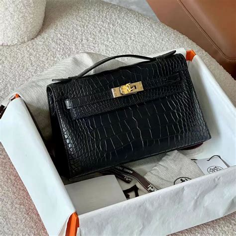 Super Hermes Hermes Kelly Pochette Nior Alligator Full Handmade