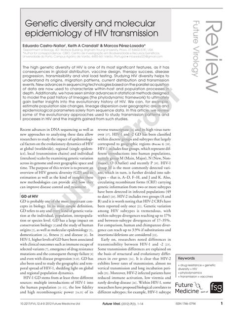 Pdf Genetic Diversity And Molecular Epidemiology Of Hiv Transmission