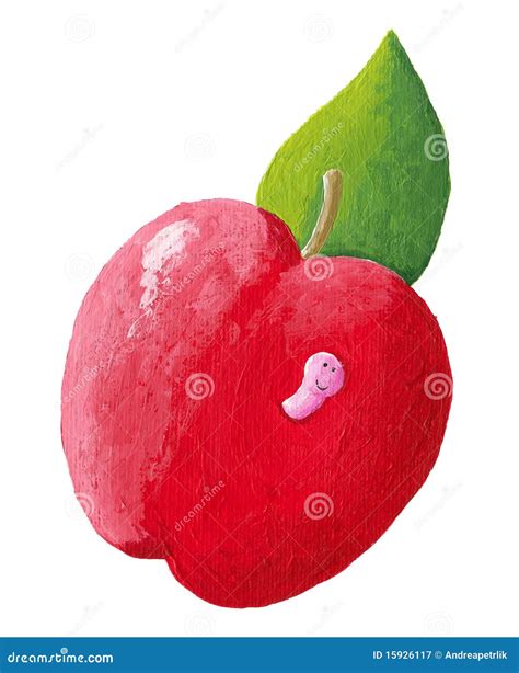 Pomme Rouge Avec Le Ver De Terre Rose Mignon Illustration Stock