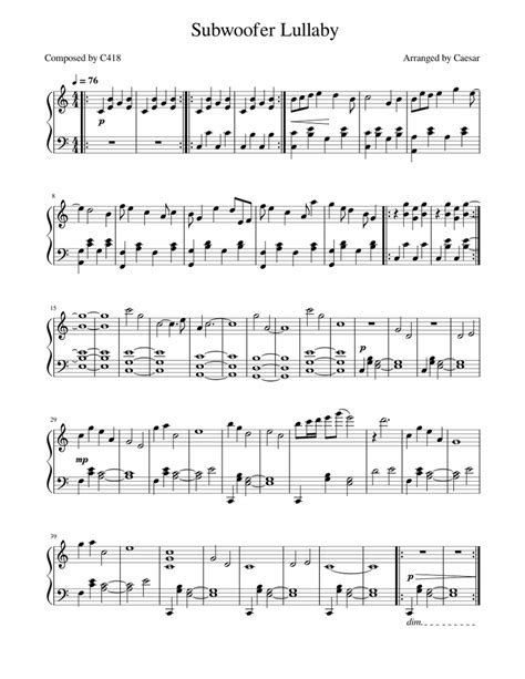 Subwoofer Lullaby Sheet Music For Piano Solo Easy