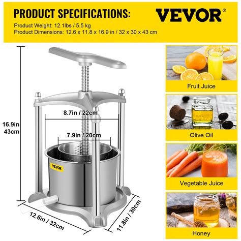 VEVOR Fruit Wine Press 1 6Gal Wine Press 6L Fruit Cider Grinder W