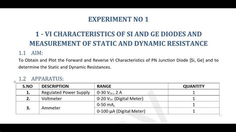 Experiment No Vi Characteristics Of Si Diode And Measurement Of