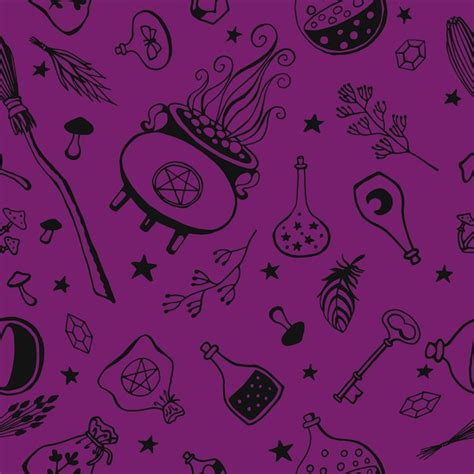 Premium Vector Seamless Pattern With Hand Drawn Magic Tools Concept