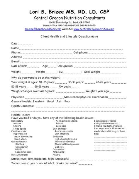 Nutrition Assessment Form Templates Pdf Download Fill And Print For