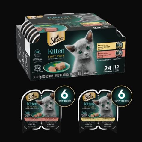 Sheba Perfect Portions Pate Chicken & Salmon Wet Kitten Food Variety Pack, 12 ct / 2.64 oz - Fry ...