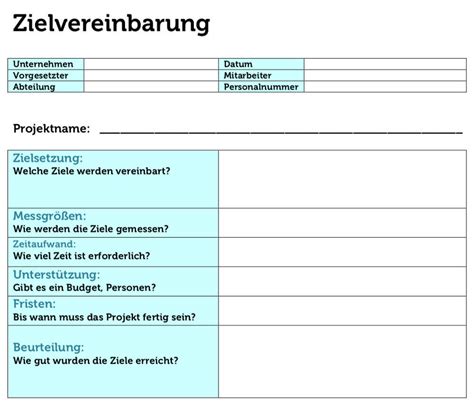 Zielvereinbarung Formular Muster