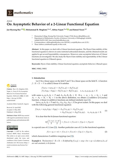 Pdf On Asymptotic Behavior Of A Linear Functional Equation