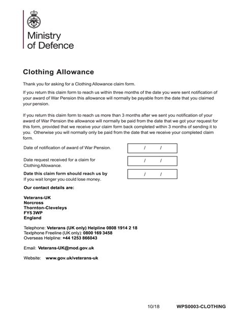 Fillable Online Claim For Clothing Allowance Print Version Fax Email Print Pdffiller