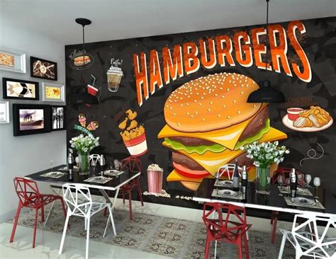 Mural Papel De Parede Personalizado 3D Ocidental Restaurante Fast Food