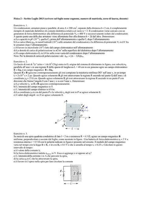 Fisica 2 Luglio 2013 Esame Con Soluzioni Fisica 2 Scritto Luglio