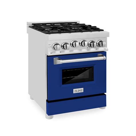 ZLINE Kitchen and Bath 24 in. 4 Burner Single Oven Gas Range with Blue ...