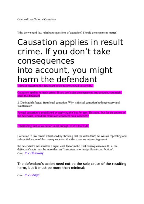 Criminal Law Tutorial Work Causation Criminal Law Tutorial Causation