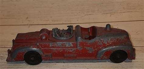 Red METAL TOY Fire Truck Vintage Aluminum Hubley worn Played With ...