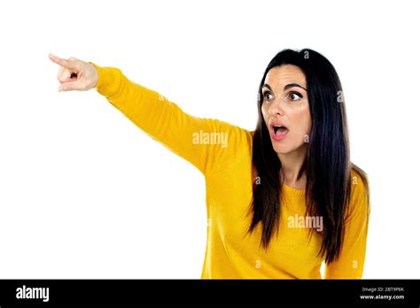 Attractive Brunette Woman Isolated On A White Background Stock Photo