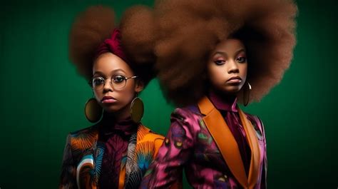 Premium AI Image | Afro Twins Girls models in vintage Fashion Colorful ...