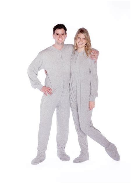 Big Feet Pajamas Grey Jersey Knit Adult Footed Pajamas With Drop Seat