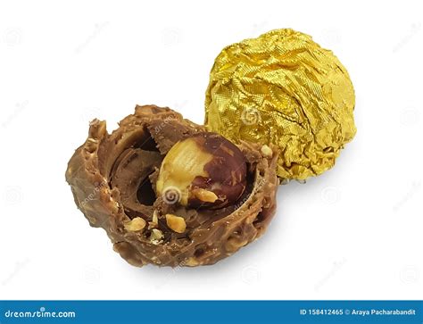 Brown Round Chocolate Candies With Gold Package Stock Image Image Of