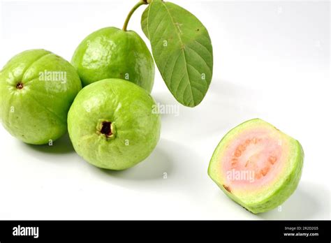 Pink Guava Fruits Isolated On White Backgroundguava Fruit With Leaf