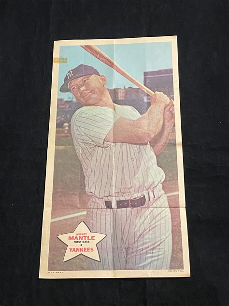 Lot Rare 1968 Topps Mickey Mantle Poster Large 9 3 4 X 18 1 8