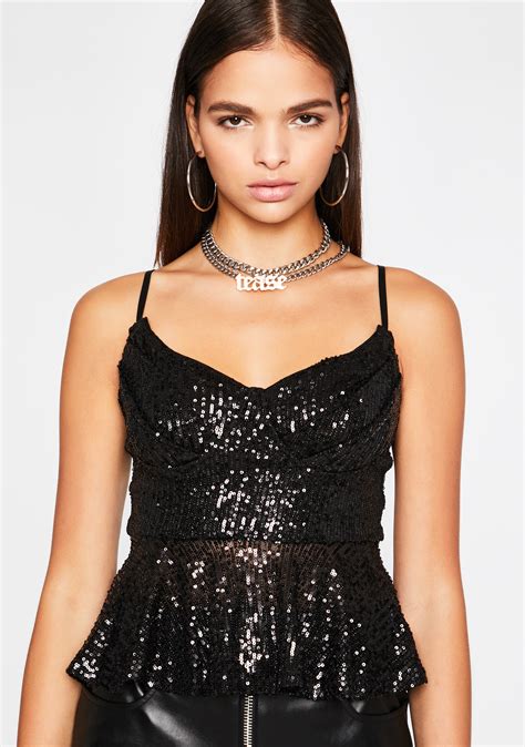 Black Sequin Peplum Sleeveless Blouse Dolls Kill