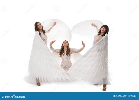 Women In Beautiful Dresses And Wings Shot Stock Image Image Of