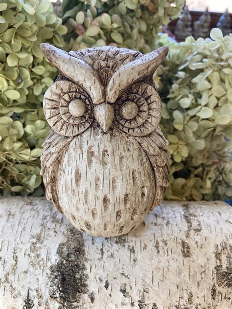 Concrete Cement Owl Garden Statue Wise Owl Woodland Decor Etsy