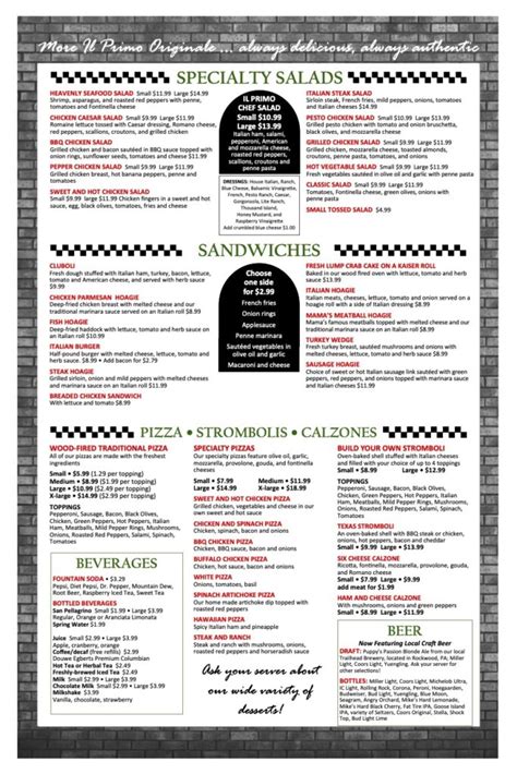 Menu Italian Oven Somerset