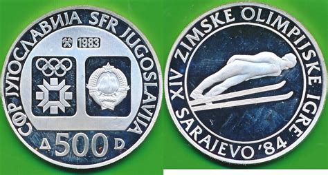 Jugoslawien 500 Dinar 1983 Silbermünze Olympische Winterspiele 1984