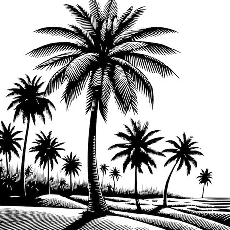 Un Dibujo De Una Palmera Con Un Dibujo En Blanco Y Negro De Palmeras