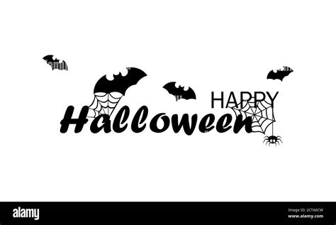 Happy Halloween Banner In Black Calligraphy Text Design Spiders And Bats Celebration Party