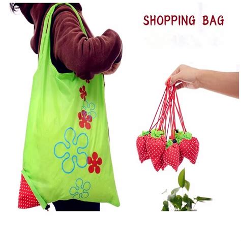 Reusable Large Volume Strawberry Folding Ecobags Foldable Tote Handbag Folding Reusable Bags