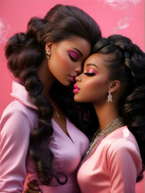 Ai Generative Lesbian Barbie Doll Kissing Another Barbie Doll On Pink Background 27246432 Stock