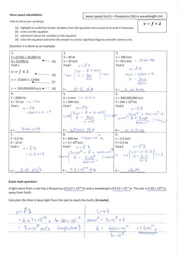 Wave Speed Equation Practice Teaching Resources