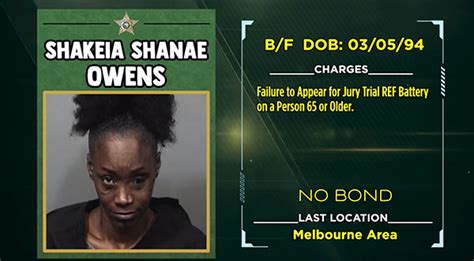 WHEEL OF FUGITIVE Brevard Sheriffs Office Names Shakeia Shanae Owens