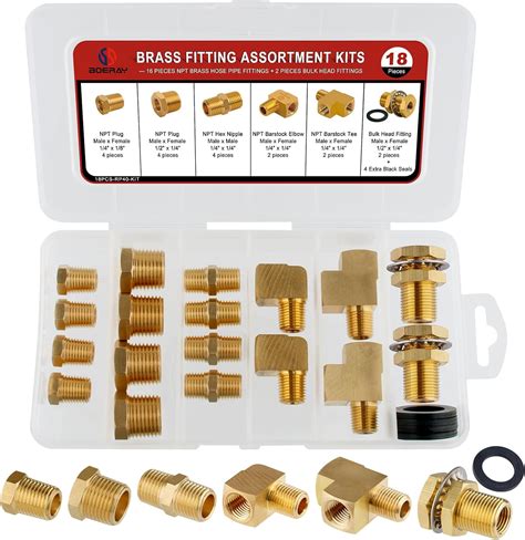 Boeray 18pcs Brass Pipe Fittings Assortment Kits 14” Npt Adapter Plug Reducer