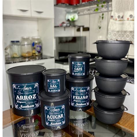 Kit 5 Potes Mantimentos AMOR E SONHOS Mais 5 Vasilhas BOWLS Shopee