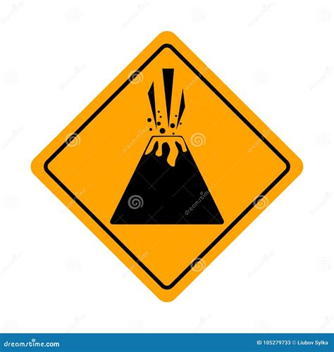 Yellow Diamond Beware Of Volcano Traffic Sign Isolated On A White