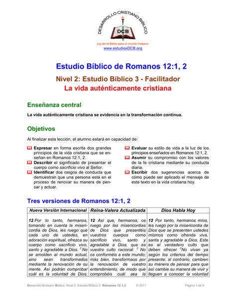 Estudio Biblico De Romanos 12 1 2 Nivel