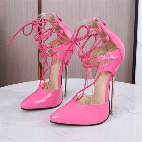 16cm High Heel Thin Metal Heel Patent Leather Ultra Extreme Pointed Toe Sexy Girls Nightclub