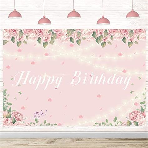 Pink Flowers Happy Birthday Backdrop For Girls Women Pink Sweet Birthday