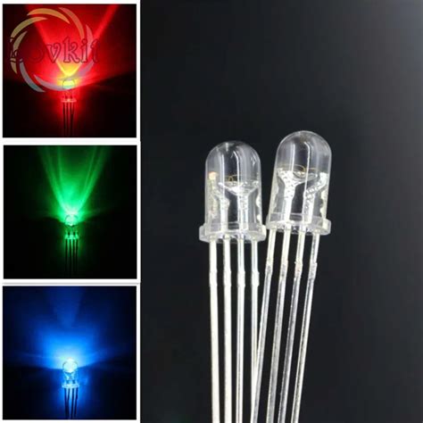 X Led Mm Pin Tri Color Rgb Red Green Blue Common Anode Pins Tri