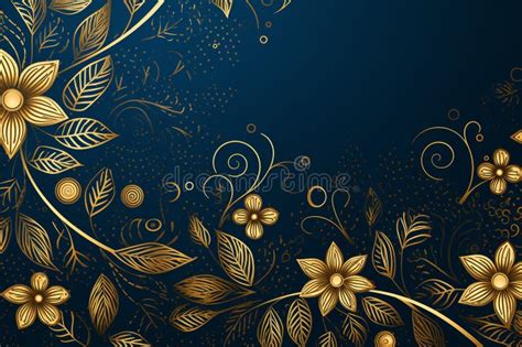 Gold on Blue Floral Background Stock Illustration - Illustration of ...