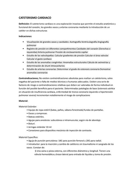 Cateterismo Cardiaco Apuntes Cardiologia Cateterismo Cardiaco El