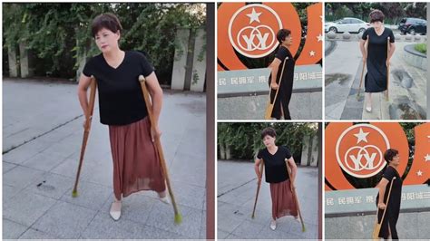 The Beautiful Woman With Polio Walks On Wooden Crutches Polio Polio Woman Youtube