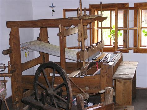 Antique weaving loom with bench and spinning wheel Weaving Loom Projects, Weaving Looms, Weaving ...