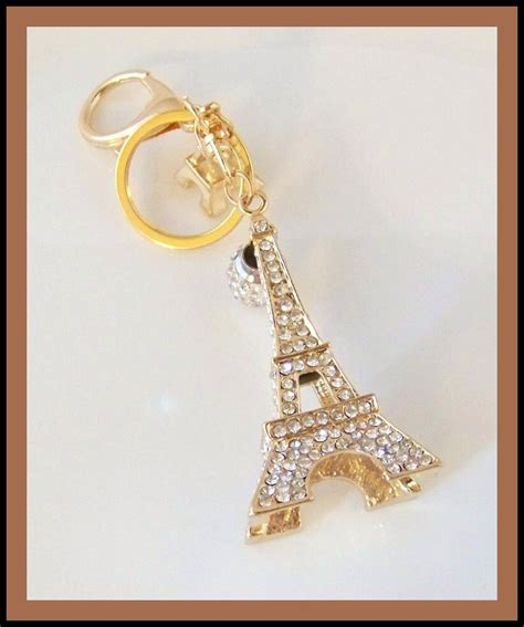 Paris Eiffel Tower Key Chain Swarovski Crystals Ct Gold Etsy