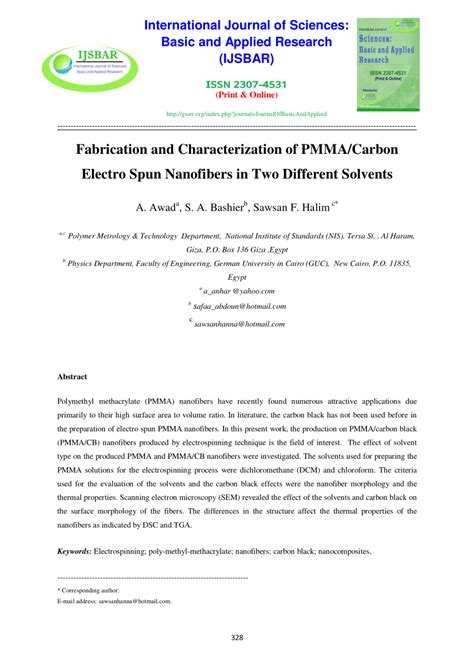 PDF Fabrication And Characterization Of PMMA Carbon Electro Spun