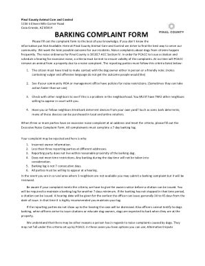 Fillable Online Barking Complaint Form Pinal County Fax Email Print