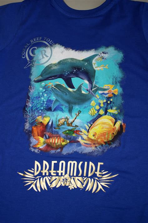 Resort And Coral Reef T Shirt Design With Dolphins And Fish Res 2qal